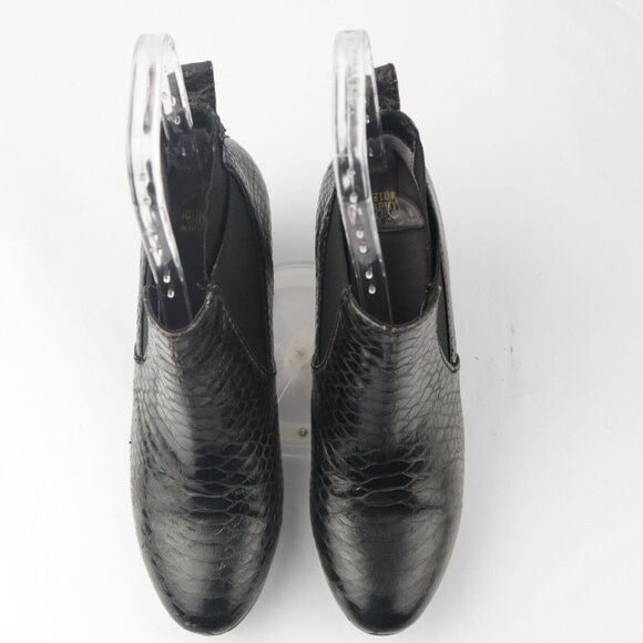 Johnston Murphy Womens Boot Size 8.5 Black Leather Snakeskin Block Heel Chelsea - Picture 5 of 14